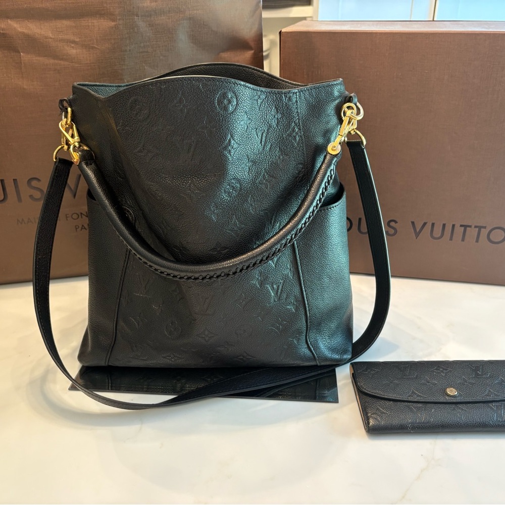 Louis Vuitton Black Monogram Shoulder Bag and Slim Style Wallet